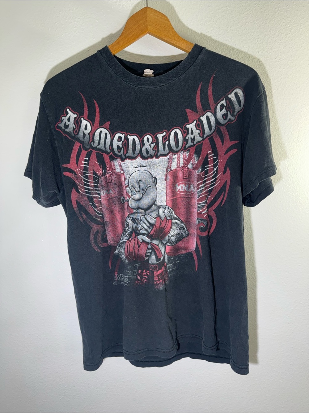 Vintage Y2K Armed & Loaded Black Graphic MMA T-Shirt